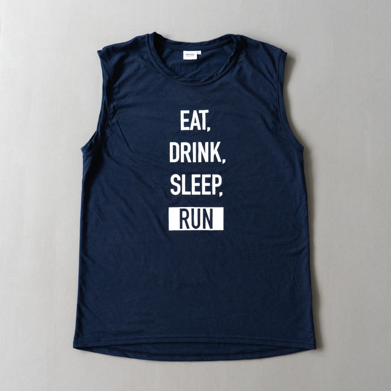 EAT DRINK SLEEP RUN / STREET Vertical Sleeve-less Tee (Navy)