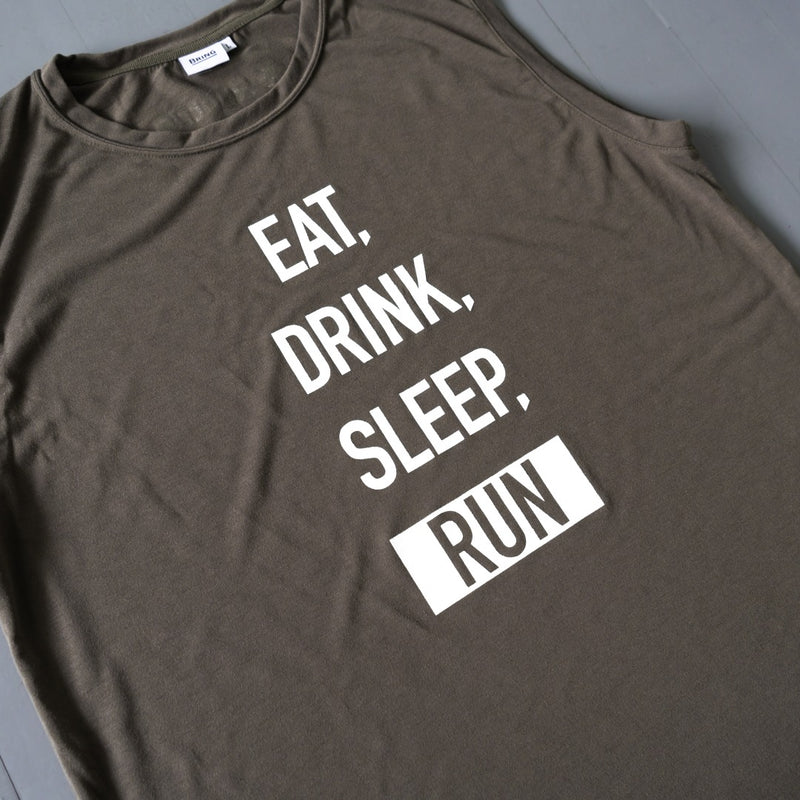 EAT DRINK SLEEP RUN / STREET Vertical Sleeve-less Tee (Khaki)