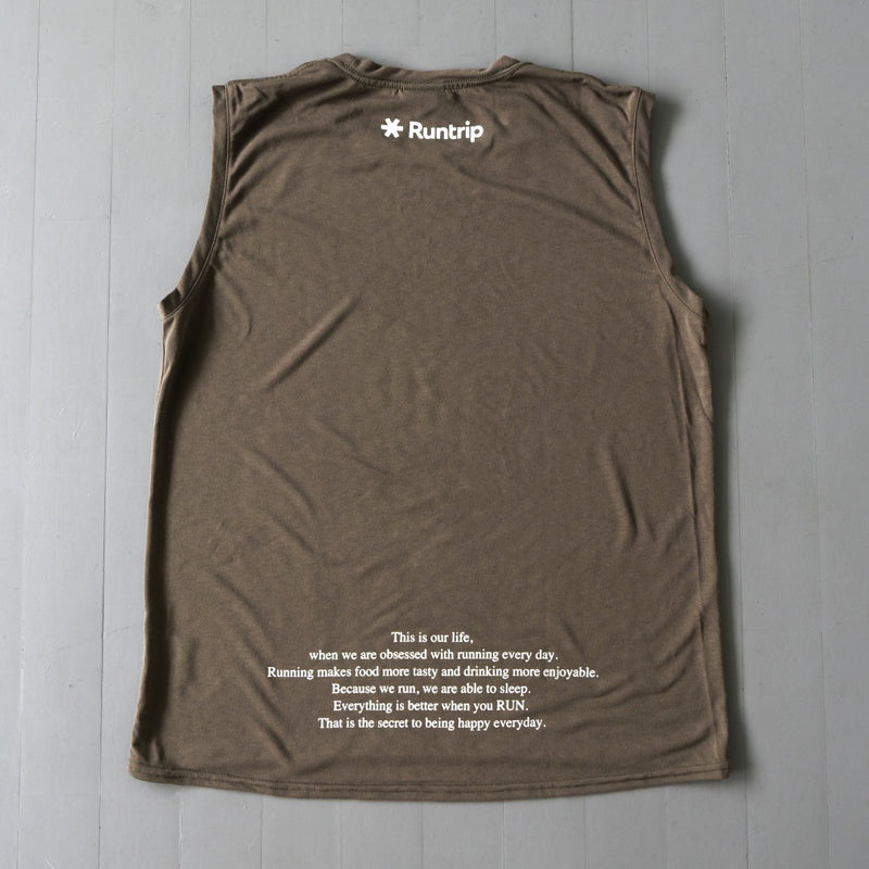 EAT DRINK SLEEP RUN / STREET Vertical Sleeve-less Tee (Khaki)