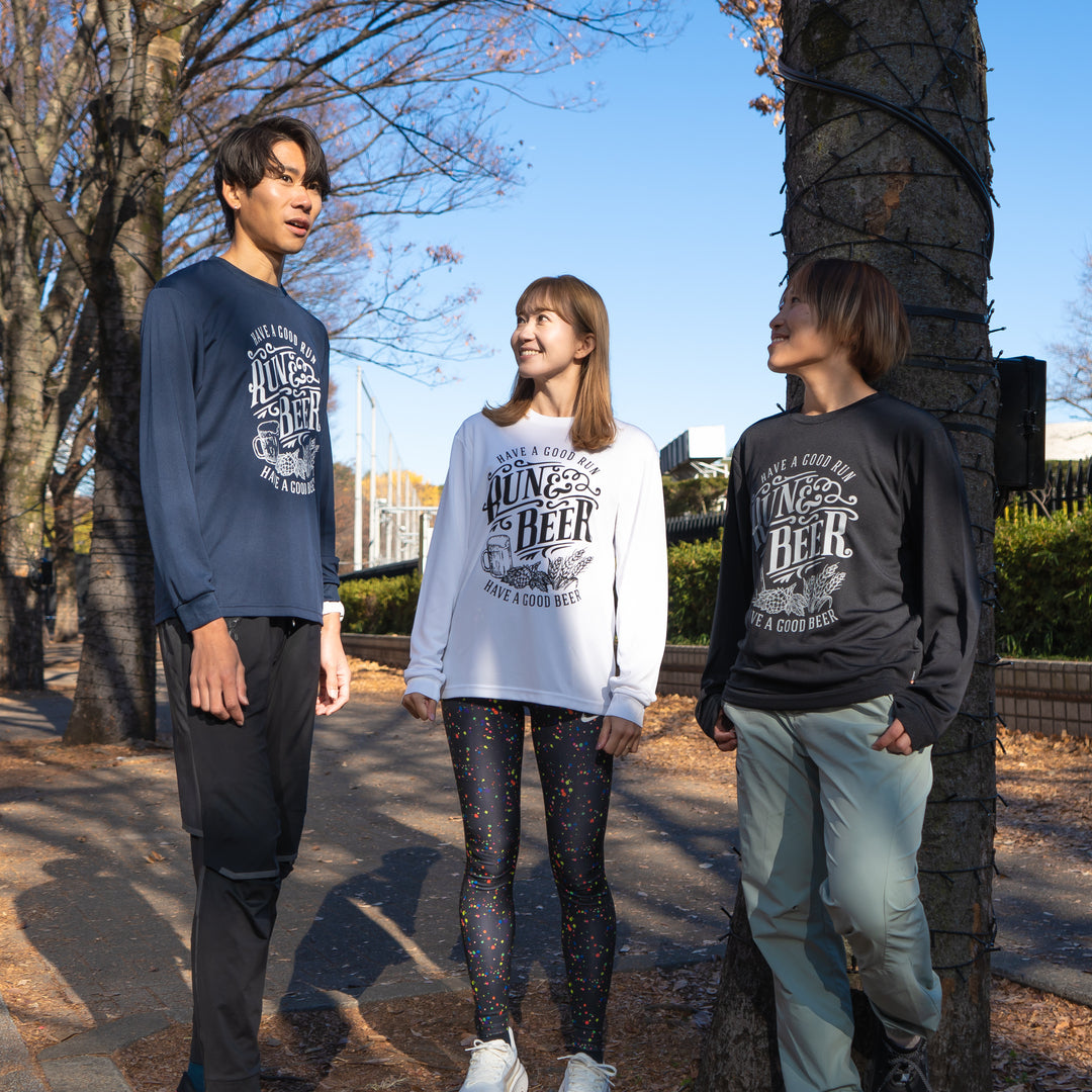 Run & Beer DRY Long-Sleeve  Tee（White）
