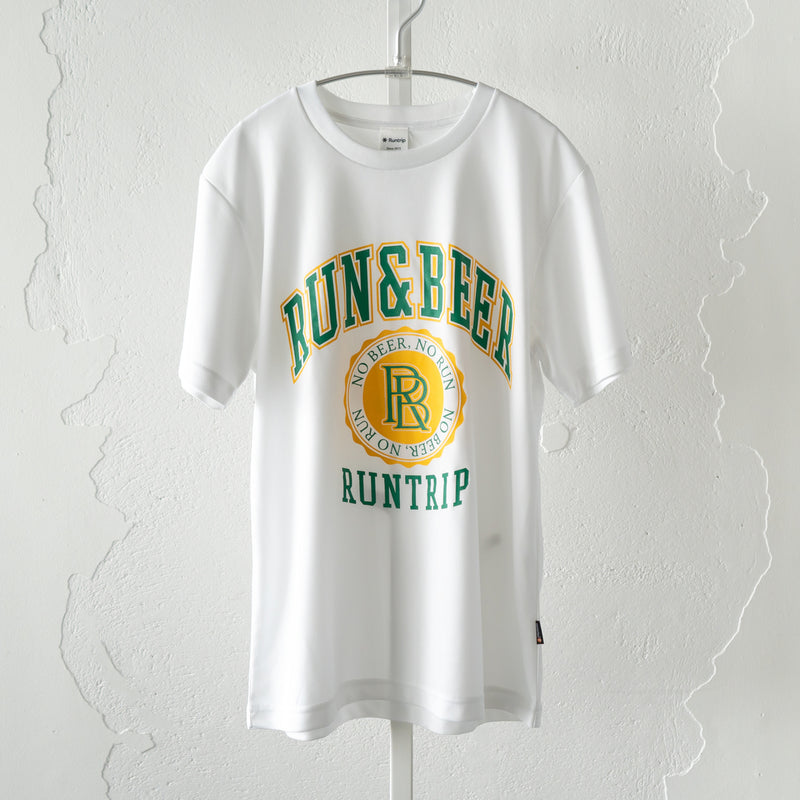 Run &amp; Beer College Design DRY Tee (White / Green &amp; Yellow)