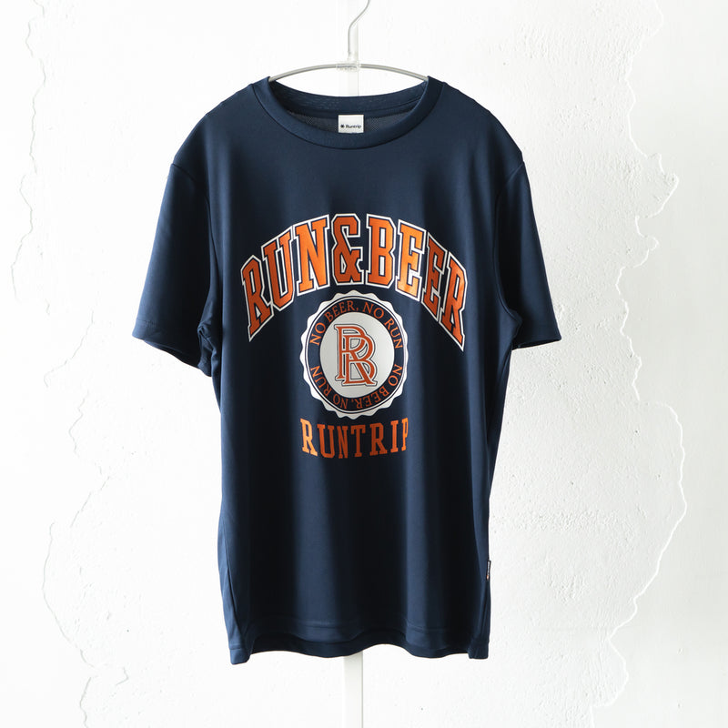 Run & Beer College Design DRY Tee (Navy / Orange & White )