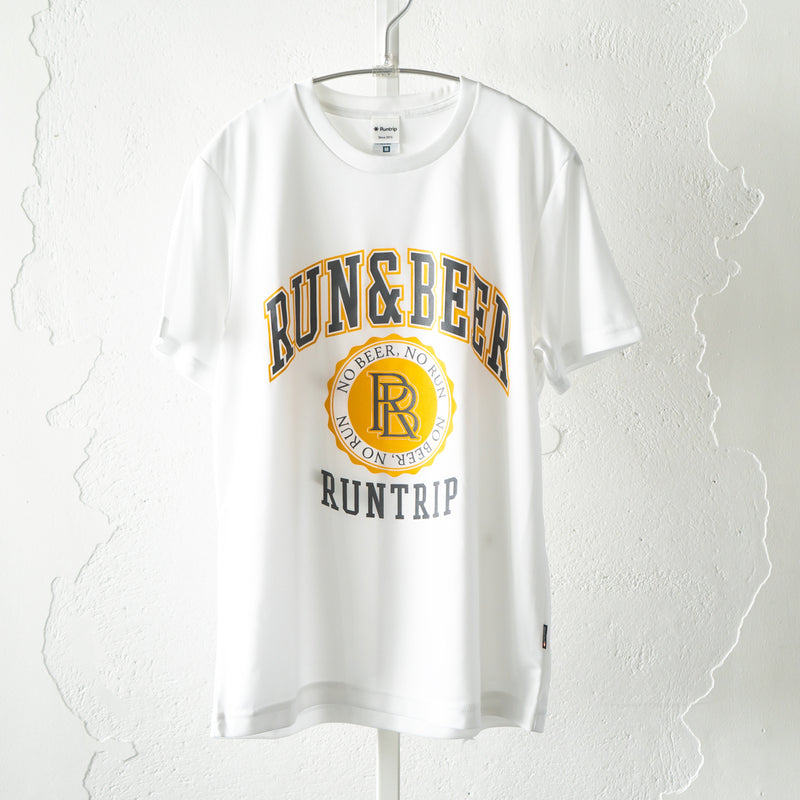 Run & Beer College Design DRY Tee (White / Gray & Yellow)