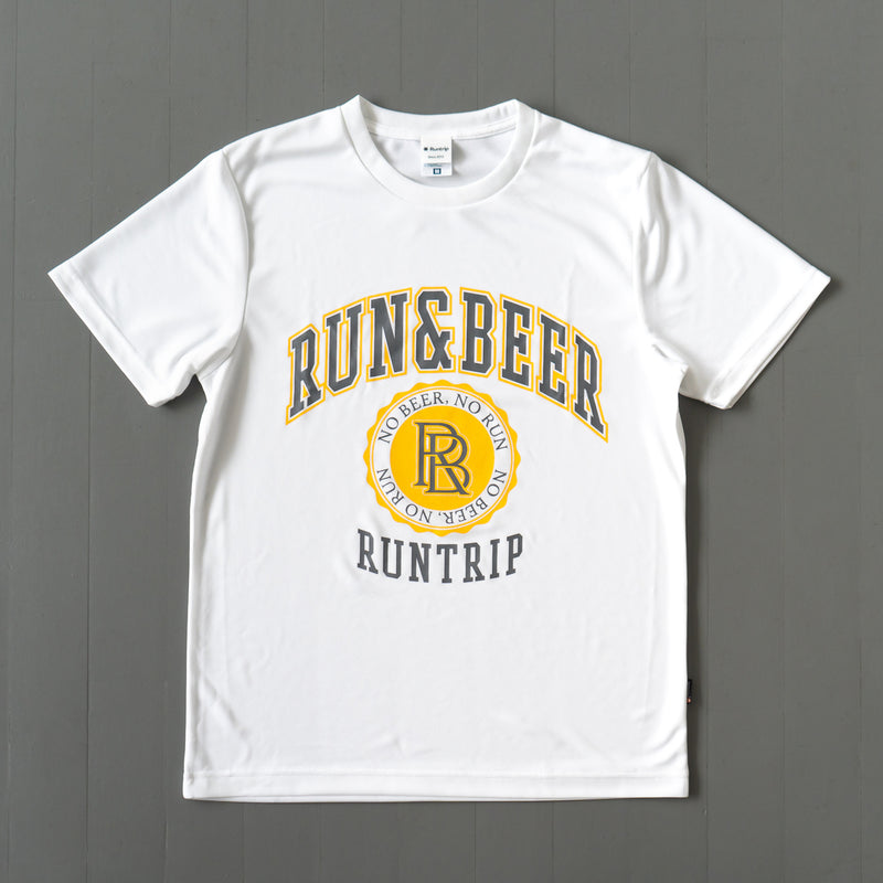 Run &amp; Beer College Design DRY Tee (White / Gray &amp; Yellow)