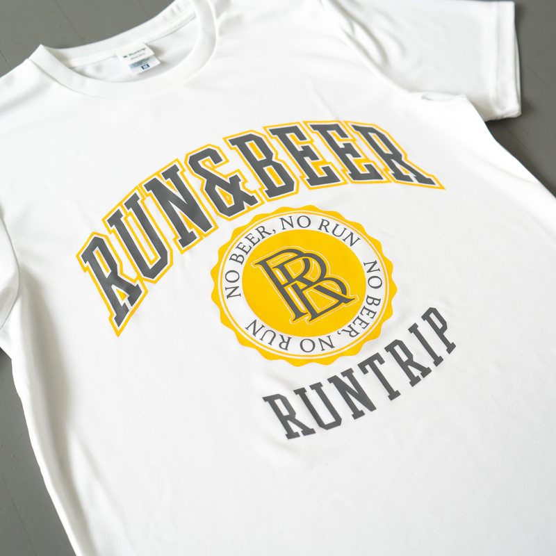 Run &amp; Beer College Design DRY Tee (White / Gray &amp; Yellow)