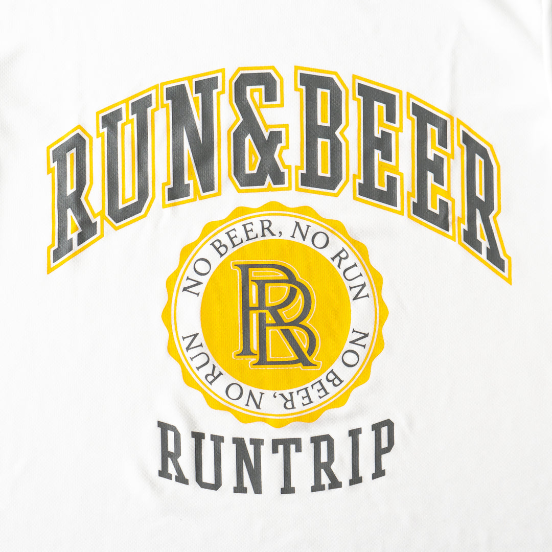 Run & Beer College Design DRY Tee (White / Gray & Yellow)