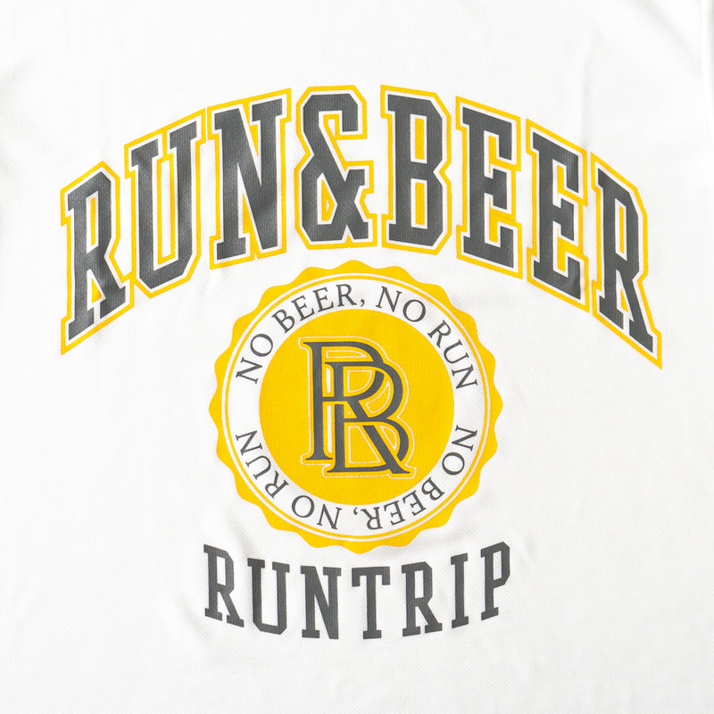 Run & Beer College Design DRY Tee (White / Gray & Yellow)