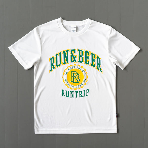 Run & Beer College Design DRY Tee (White / Green & Yellow)