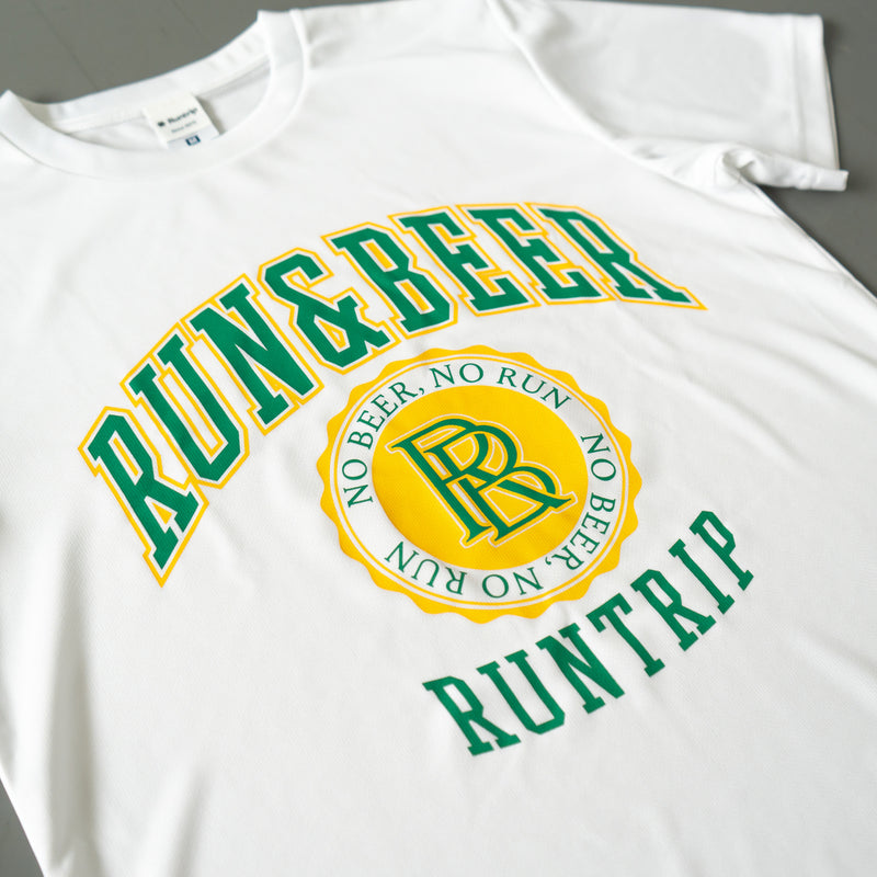 Run &amp; Beer College Design DRY Tee (White / Green &amp; Yellow)