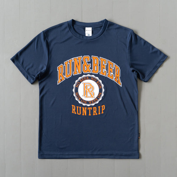 Run & Beer College Design DRY Tee (Navy / Orange & White )