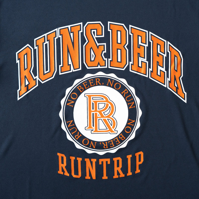 Run & Beer College Design DRY Tee (Navy / Orange & White )