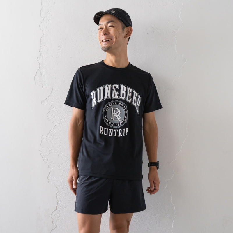 Run &amp; Beer College Design DRY Tee (Black / Gray &amp; White)