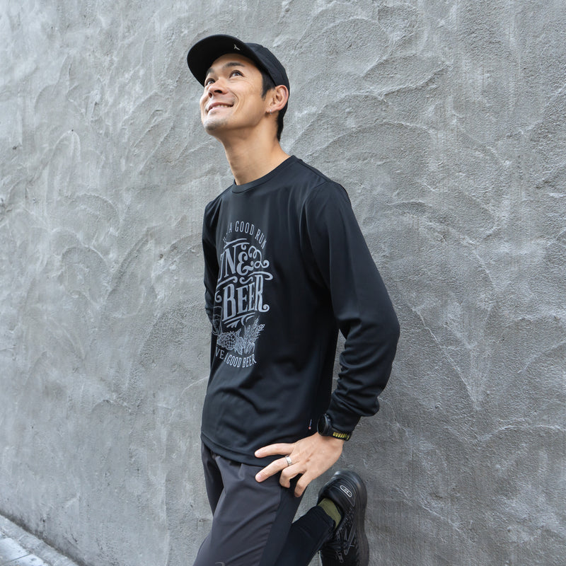 Run & Beer DRY Long-Sleeve  Tee（Black）