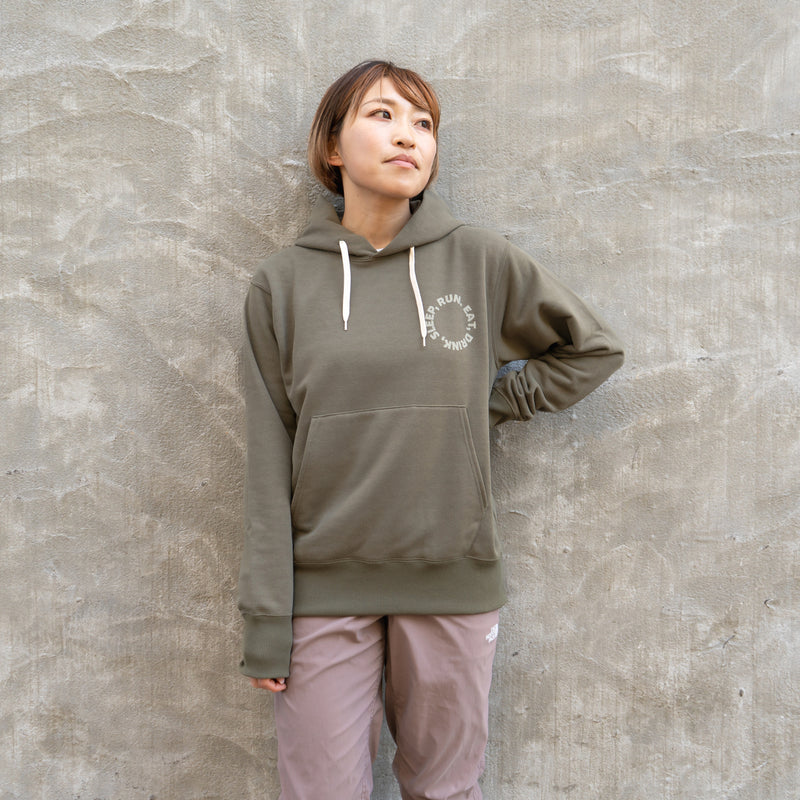 EAT DRINK SLEEP RUN / Circle Logo Hoodie (Khaki)