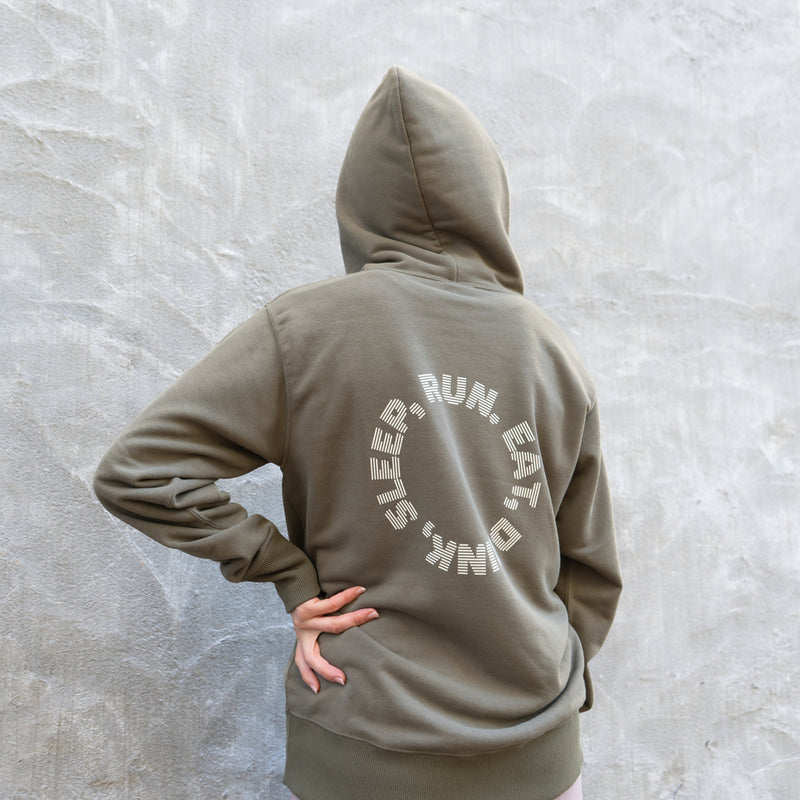 EAT DRINK SLEEP RUN / Circle Logo Hoodie (Khaki)