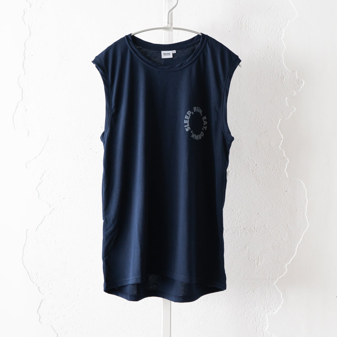EAT DRINK SLEEP RUN / Circle Logo Sleeve-less Tee (Navy)