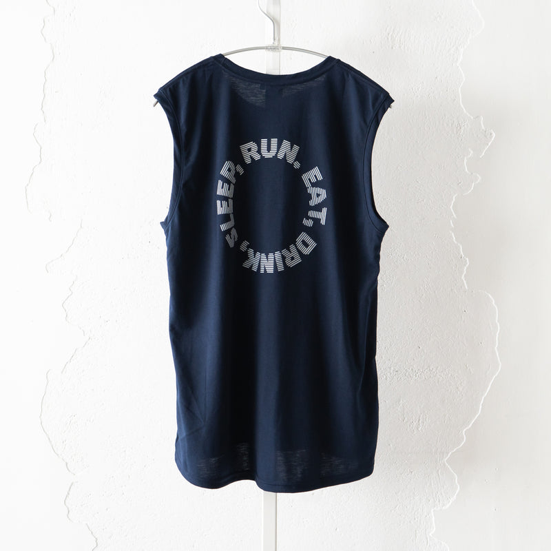 EAT DRINK SLEEP RUN / Circle Logo Sleeve-less Tee (Navy)