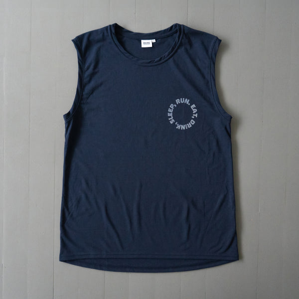 EAT DRINK SLEEP RUN / Circle Logo Sleeve-less Tee (Navy)