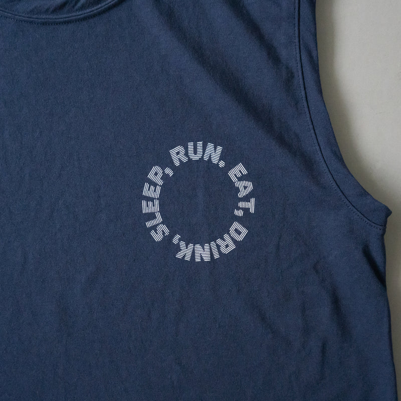 EAT DRINK SLEEP RUN / Circle Logo Sleeve-less Tee (Navy)