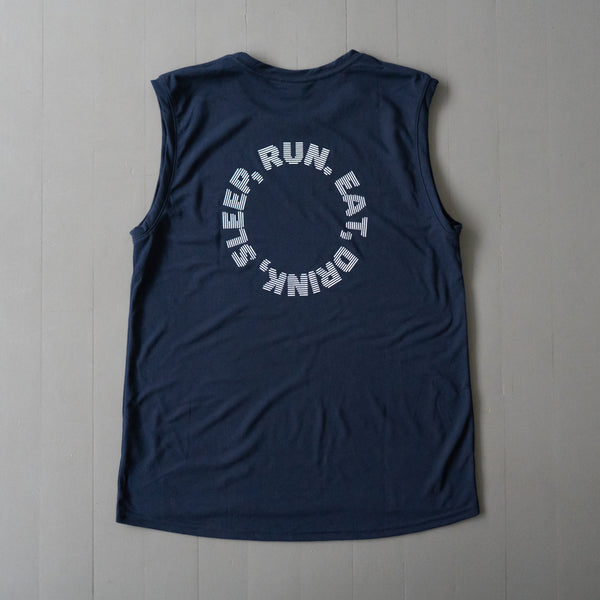 EAT DRINK SLEEP RUN / Circle Logo Sleeve-less Tee (Navy)