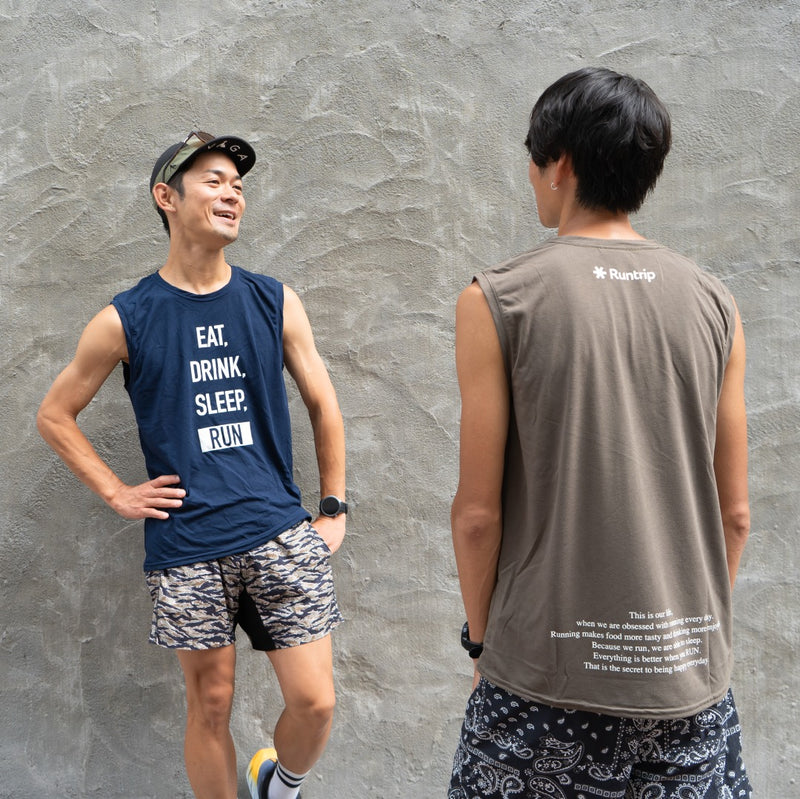 EAT DRINK SLEEP RUN / STREET Vertical Sleeve-less Tee (Khaki)