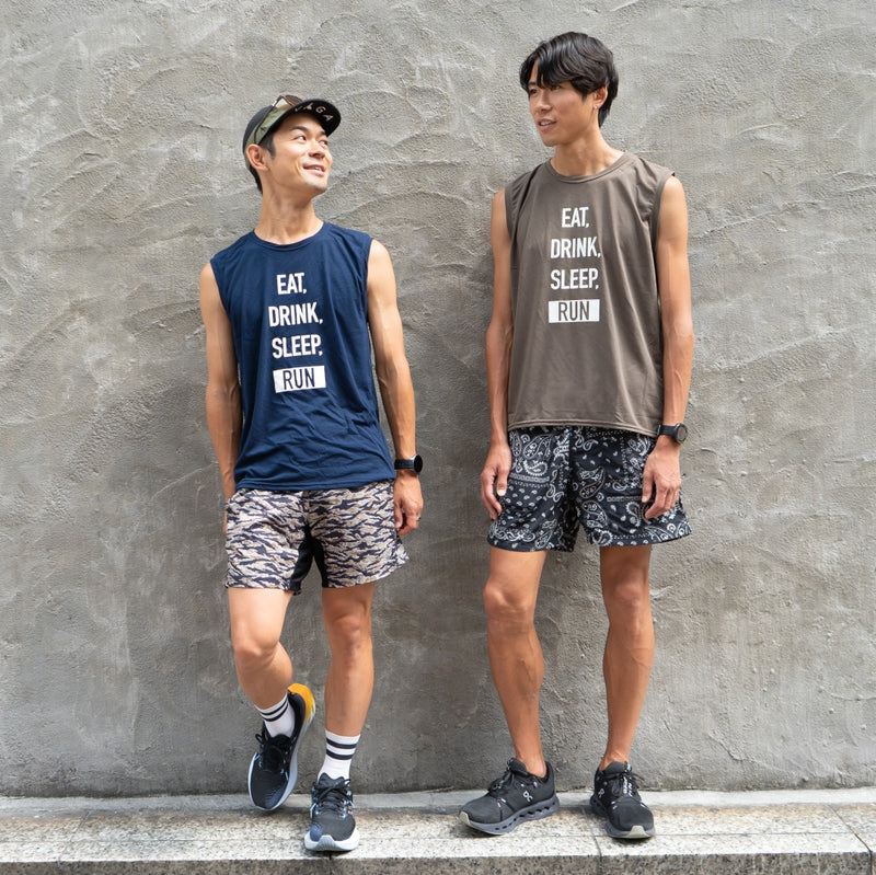 EAT DRINK SLEEP RUN / STREET Vertical Sleeve-less Tee (Khaki)