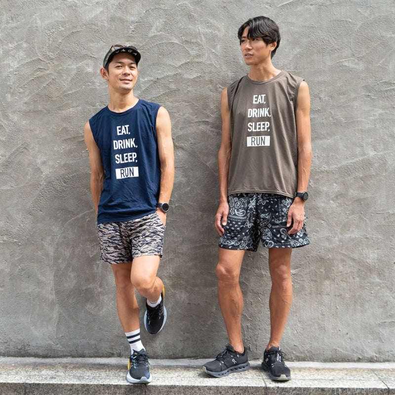 EAT DRINK SLEEP RUN / STREET Vertical Sleeve-less Tee (Navy)