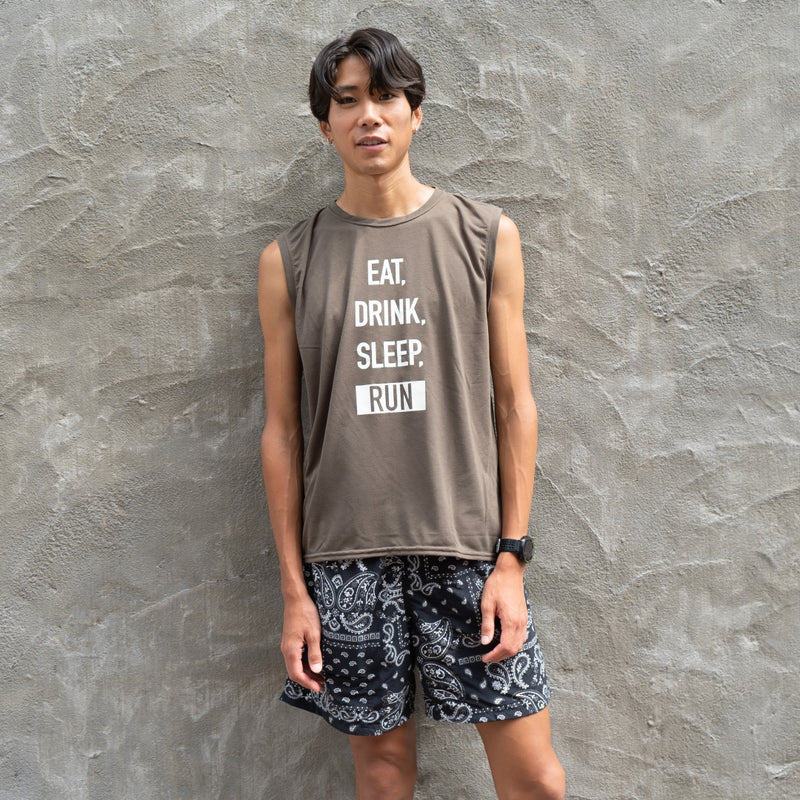 EAT DRINK SLEEP RUN / STREET Vertical Sleeve-less Tee (Khaki)