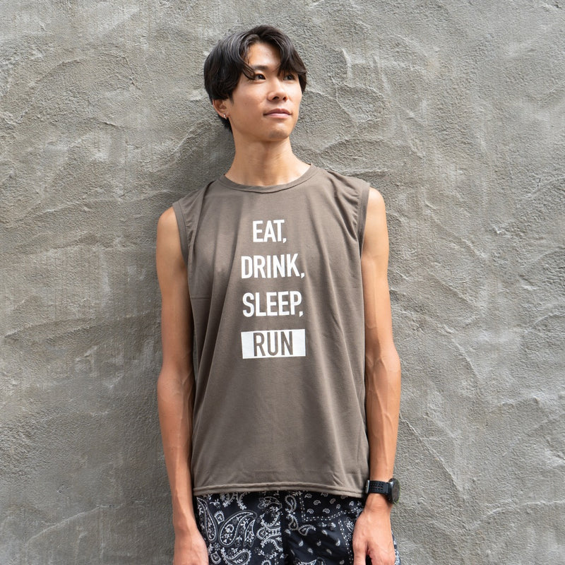 EAT DRINK SLEEP RUN / STREET Vertical Sleeve-less Tee (Khaki)