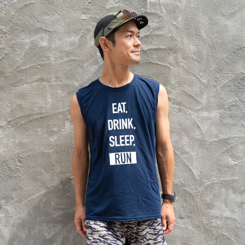 EAT DRINK SLEEP RUN / STREET Vertical Sleeve-less Tee (Navy)