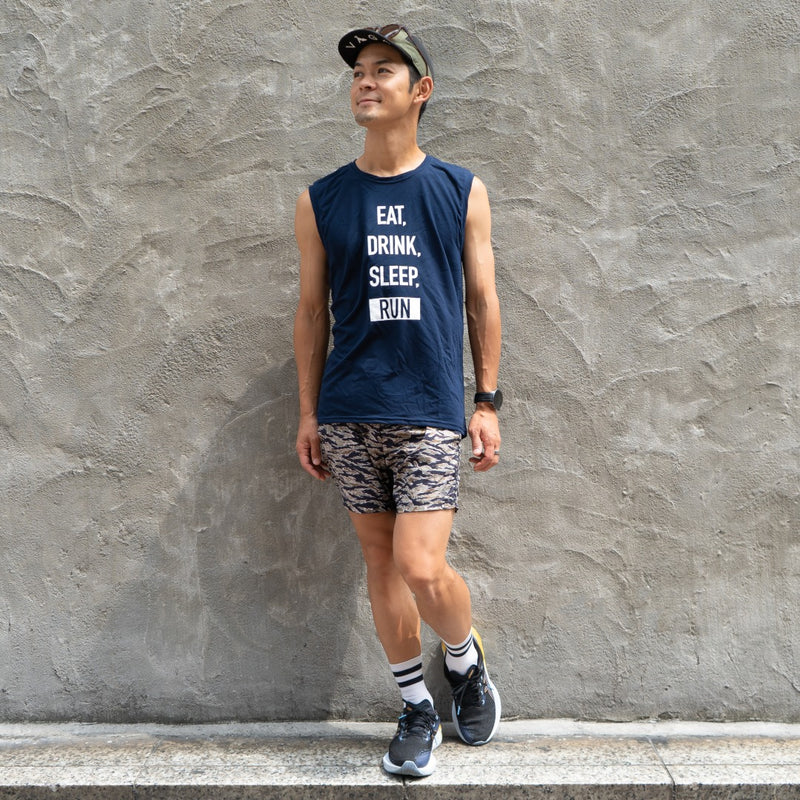 EAT DRINK SLEEP RUN / STREET Vertical Sleeve-less Tee (Navy)