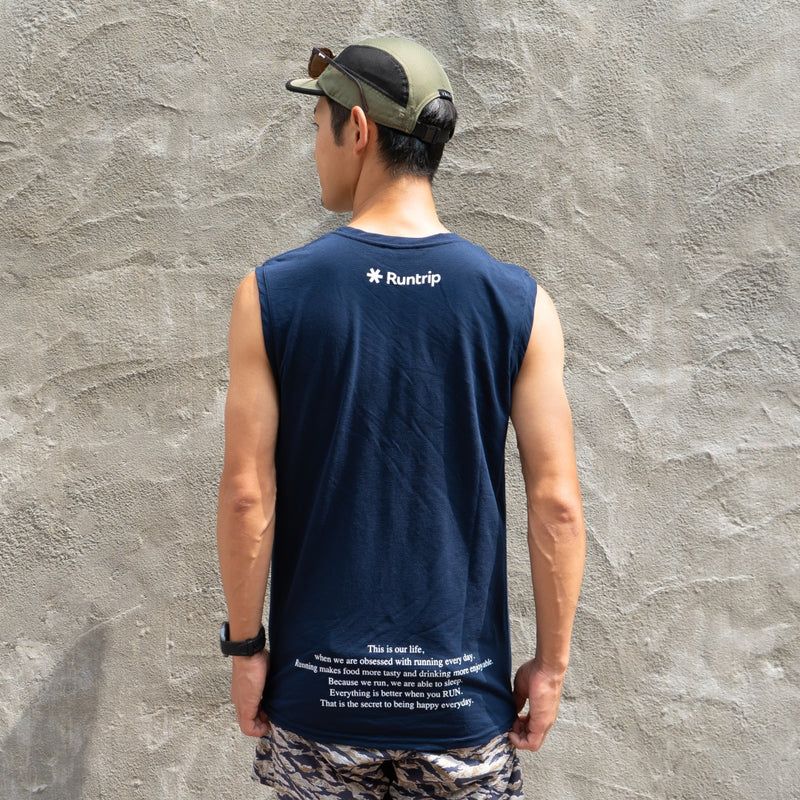 EAT DRINK SLEEP RUN / STREET Vertical Sleeve-less Tee (Navy)