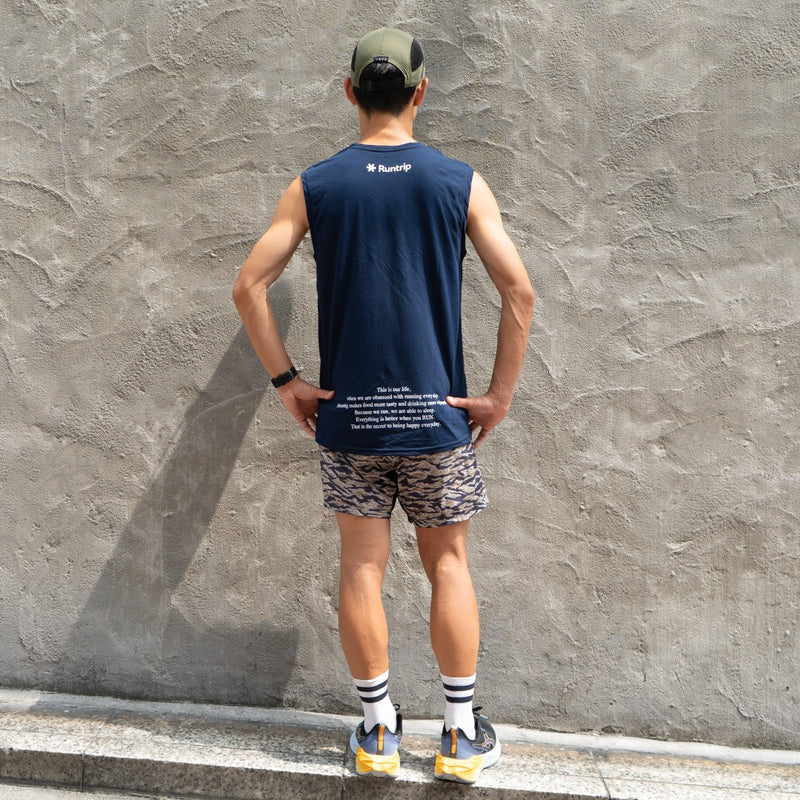 EAT DRINK SLEEP RUN / STREET Vertical Sleeve-less Tee (Navy)