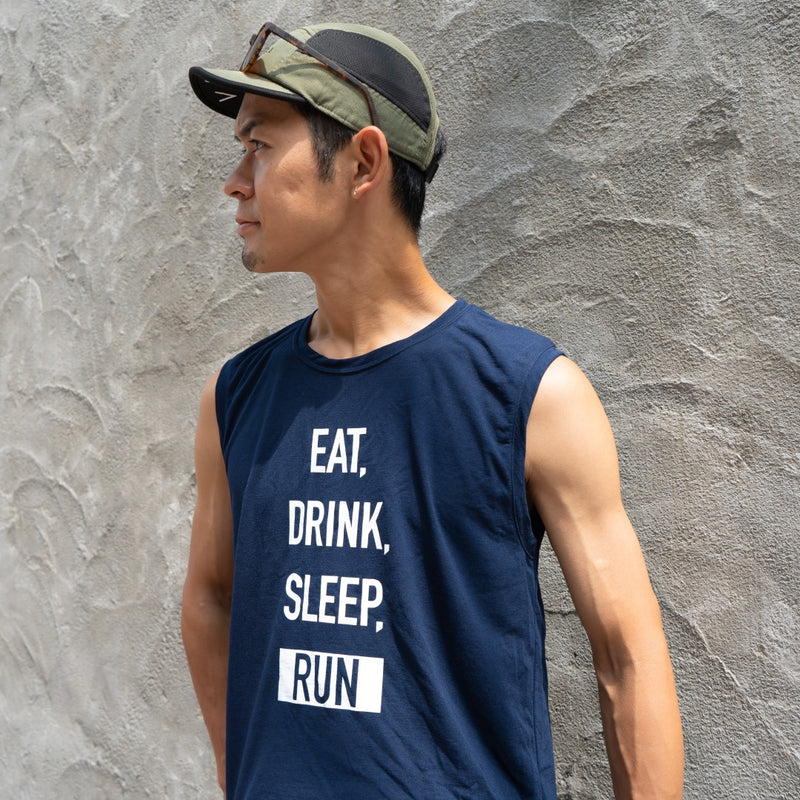 EAT DRINK SLEEP RUN / STREET Vertical Sleeve-less Tee (Navy)