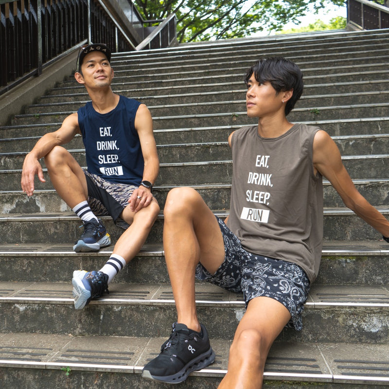 EAT DRINK SLEEP RUN / STREET Vertical Sleeve-less Tee (Navy)