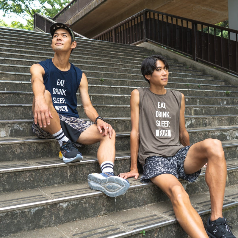 EAT DRINK SLEEP RUN / STREET Vertical Sleeve-less Tee (Navy)