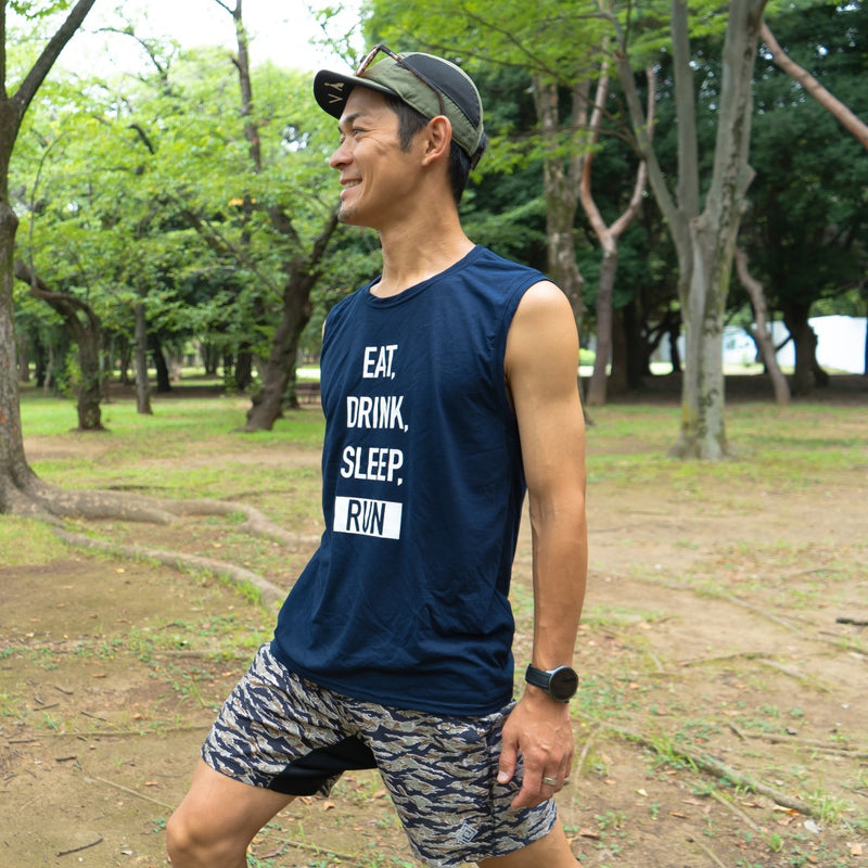 EAT DRINK SLEEP RUN / STREET Vertical Sleeve-less Tee (Navy)