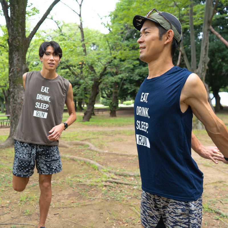 EAT DRINK SLEEP RUN / STREET Vertical Sleeve-less Tee (Navy)