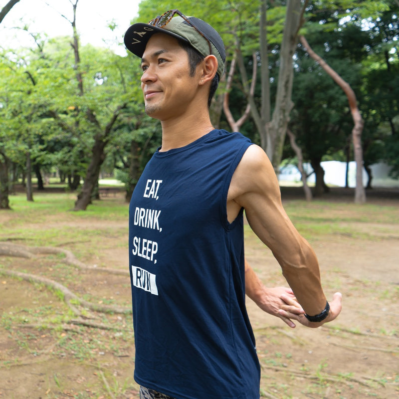 EAT DRINK SLEEP RUN / STREET Vertical Sleeve-less Tee (Navy)