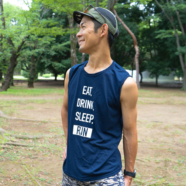 EAT DRINK SLEEP RUN / STREET Vertical Sleeve-less Tee (Navy)