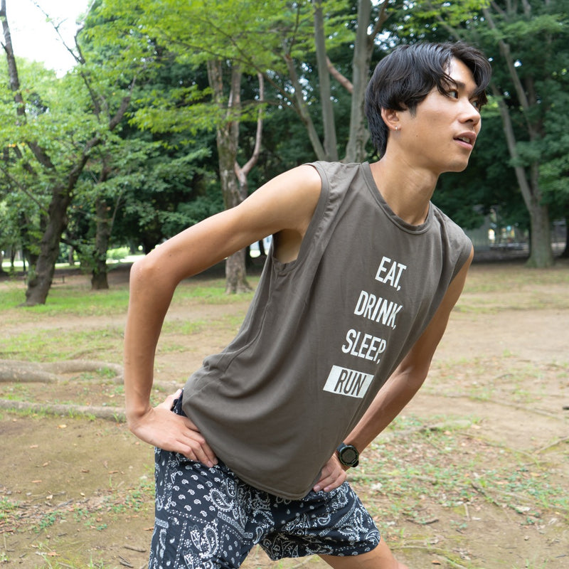 EAT DRINK SLEEP RUN / STREET Vertical Sleeve-less Tee (Khaki)