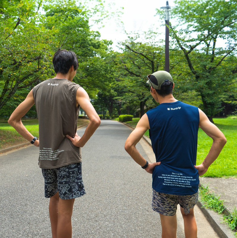 EAT DRINK SLEEP RUN / STREET Vertical Sleeve-less Tee (Navy)