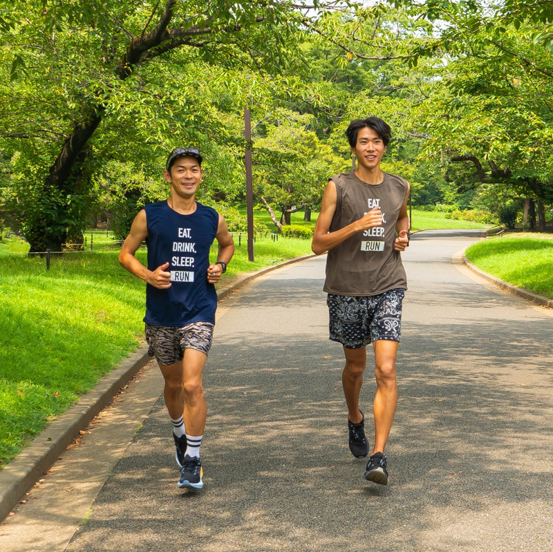 EAT DRINK SLEEP RUN / STREET Vertical Sleeve-less Tee (Navy)