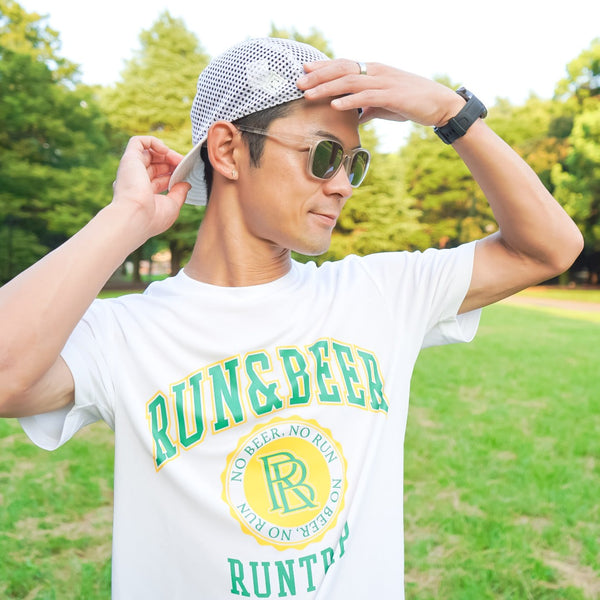 Run &amp; Beer College Design DRY Tee (White / Green &amp; Yellow)