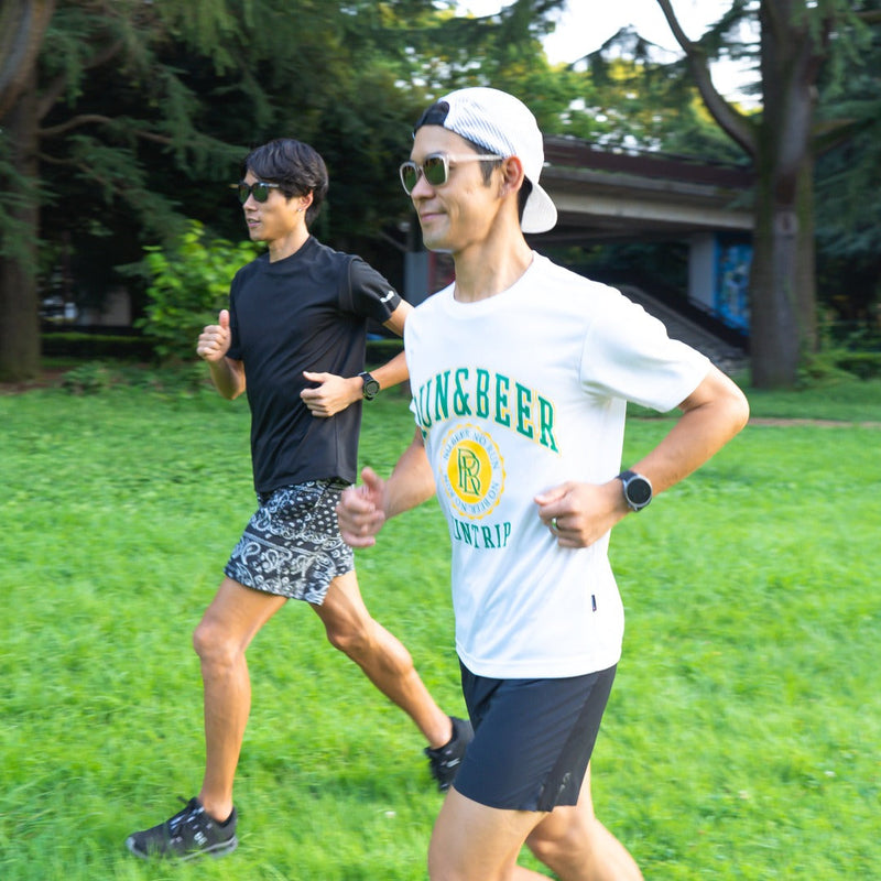 Run & Beer College Design DRY Tee (White / Green & Yellow)