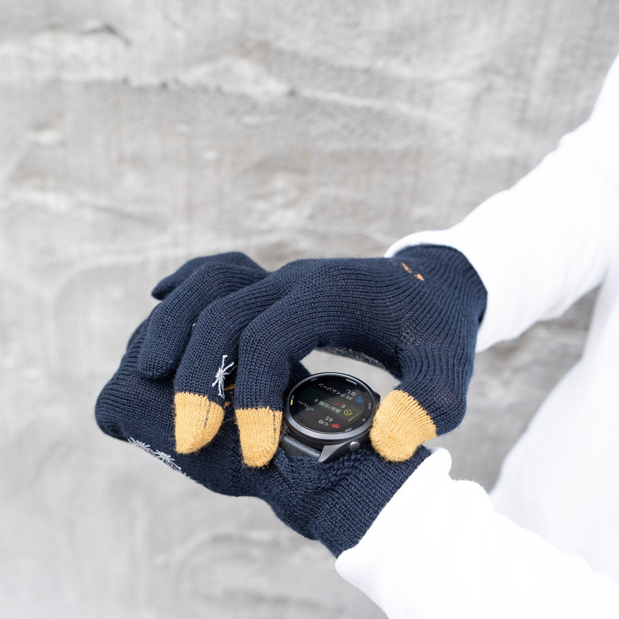 R×L｜メリノグローブ ミッドG / Runtripコラボ限定カラー (Navy × Mustard)