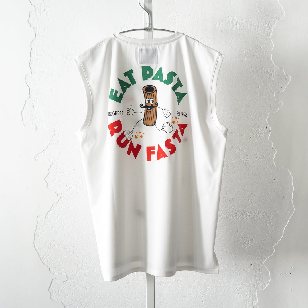 【展示サンプル】PROGRESS RUNNING CLUB Eat Pasta Run Fasta Custom-made Sleeve-less Tee