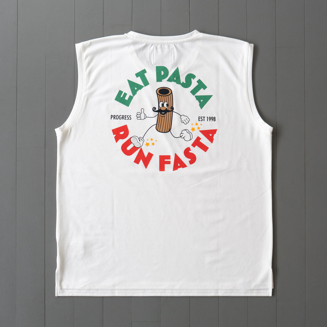 【展示サンプル】PROGRESS RUNNING CLUB Eat Pasta Run Fasta Custom-made Sleeve-less Tee