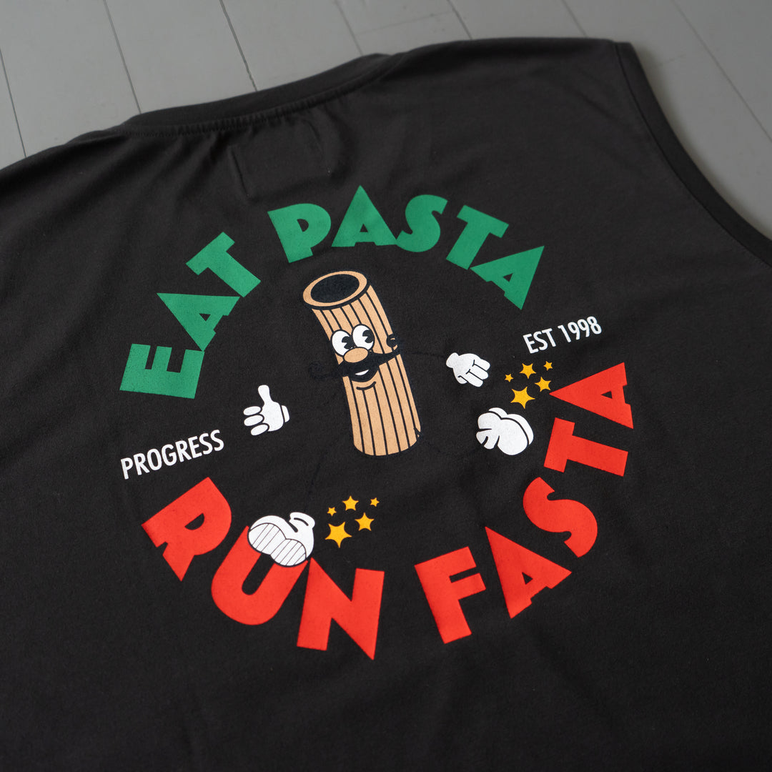 【展示サンプル】PROGRESS RUNNING CLUB Eat Pasta Run Fasta Custom-made Sleeve-less Tee