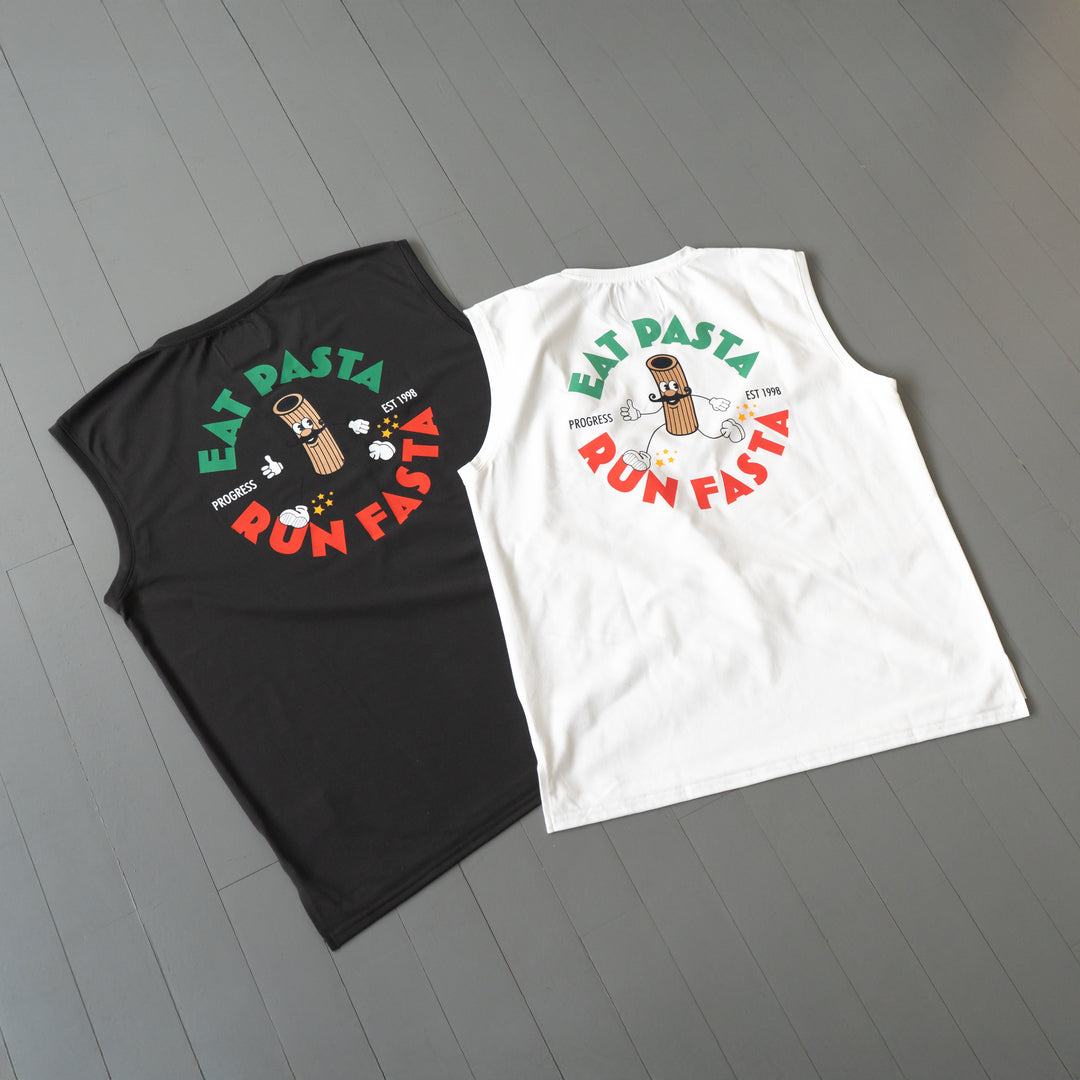 【展示サンプル】PROGRESS RUNNING CLUB Eat Pasta Run Fasta Custom-made Sleeve-less Tee